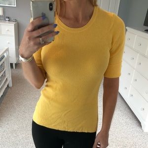 Small WHBM Yellow Ribbed Short Sleeve Top